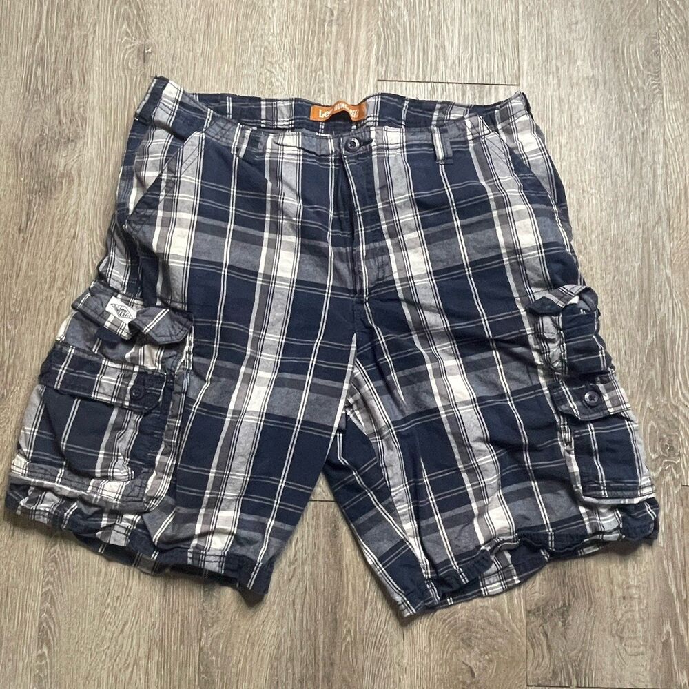 Lee dungarees cargo shorts men's 40 blue plaid preppy outdoor urban Hip Hop Y2K